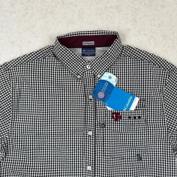 Columbia PFG NWT Shirt Men's M Texas A&M Aggies Super Tamiami Gingham Check - Picture 8 of 12